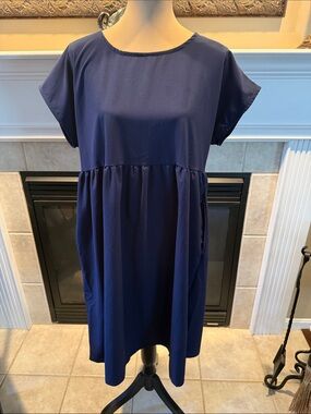Navy Blue Babydoll Shift Dress XL Pockets